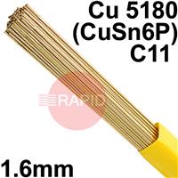 RO0816XX SIFPHOSPHOR Bronze No 8 Copper Tig Wire, 1.6mm Diameter x 1000mm Cut Lengths - EN 14640: Cu 5180 (CuSn6P), BS: 2901: C11