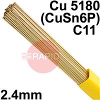RO0824XX SIFPHOSPHOR Bronze No 8 Copper Tig Wire, 2.4mm Diameter x 1000mm Cut Lengths - EN 14640: Cu 5180 (CuSn6P), BS: 2901: C11