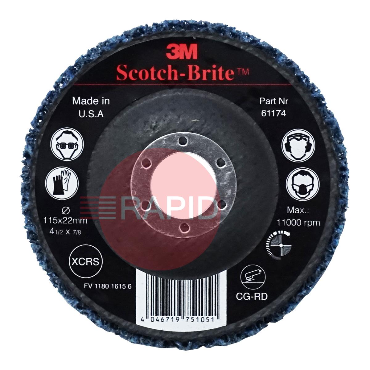 3M-61174  3M Scotch-Brite Roloc Clean and Strip Disc CG-RD, 115 mm x 22 mm, S XCRS, Blue (Box of 10)