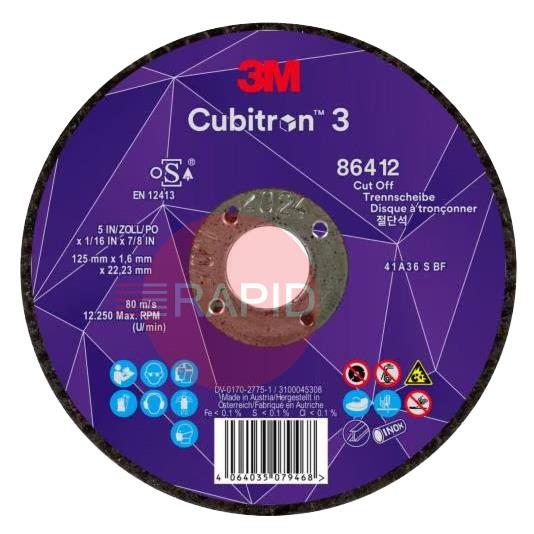 3M-86412  3M Cubitron 3 125mm (5) x 1.6mm Cut Off Wheel