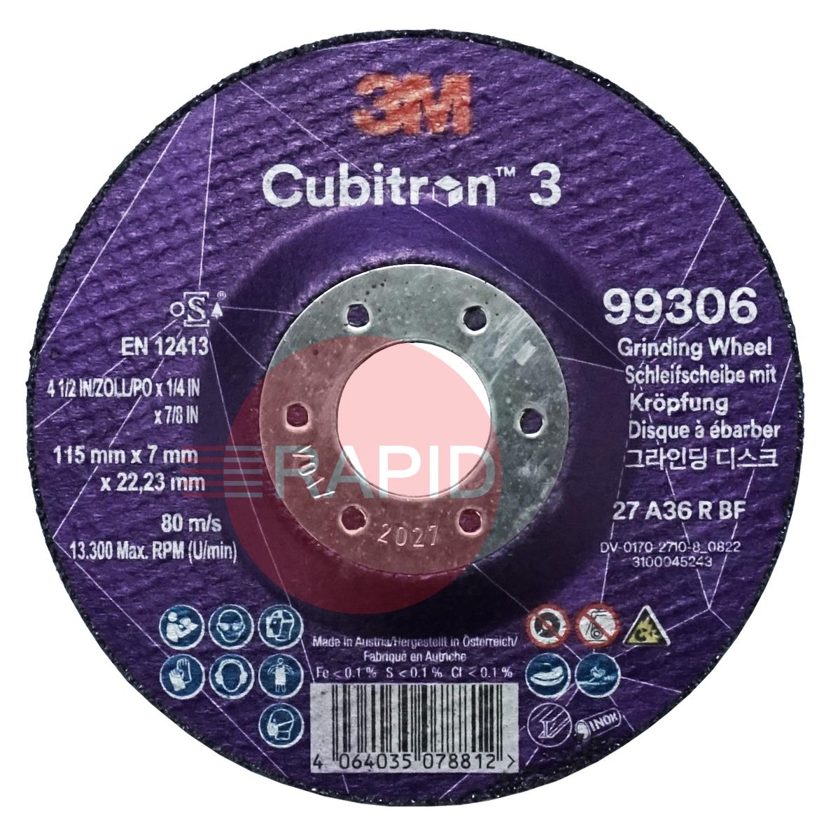 3M-93306  3M Cubitron 3 115mm (4 1/2) Grinding Wheel