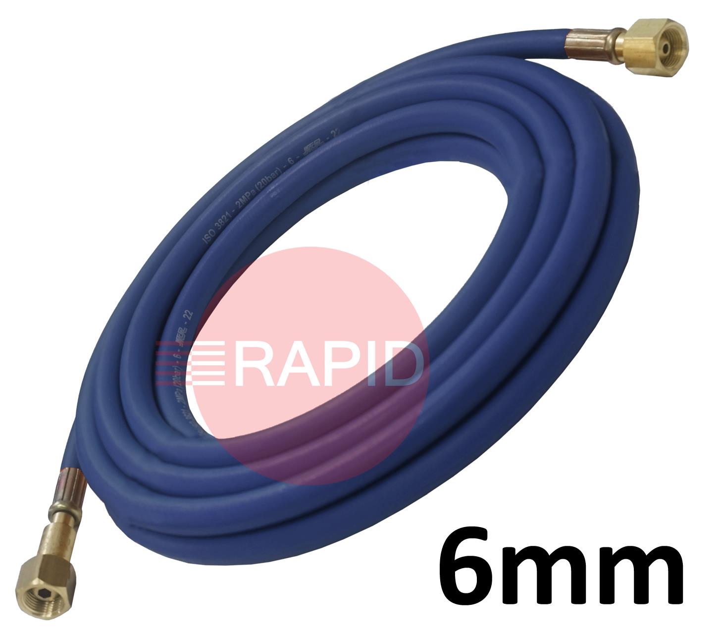 A5112  Fitted Oxygen Hose. 6mm Bore. G3/8 Check Valve & G3/8 Regulator Connection - 10m