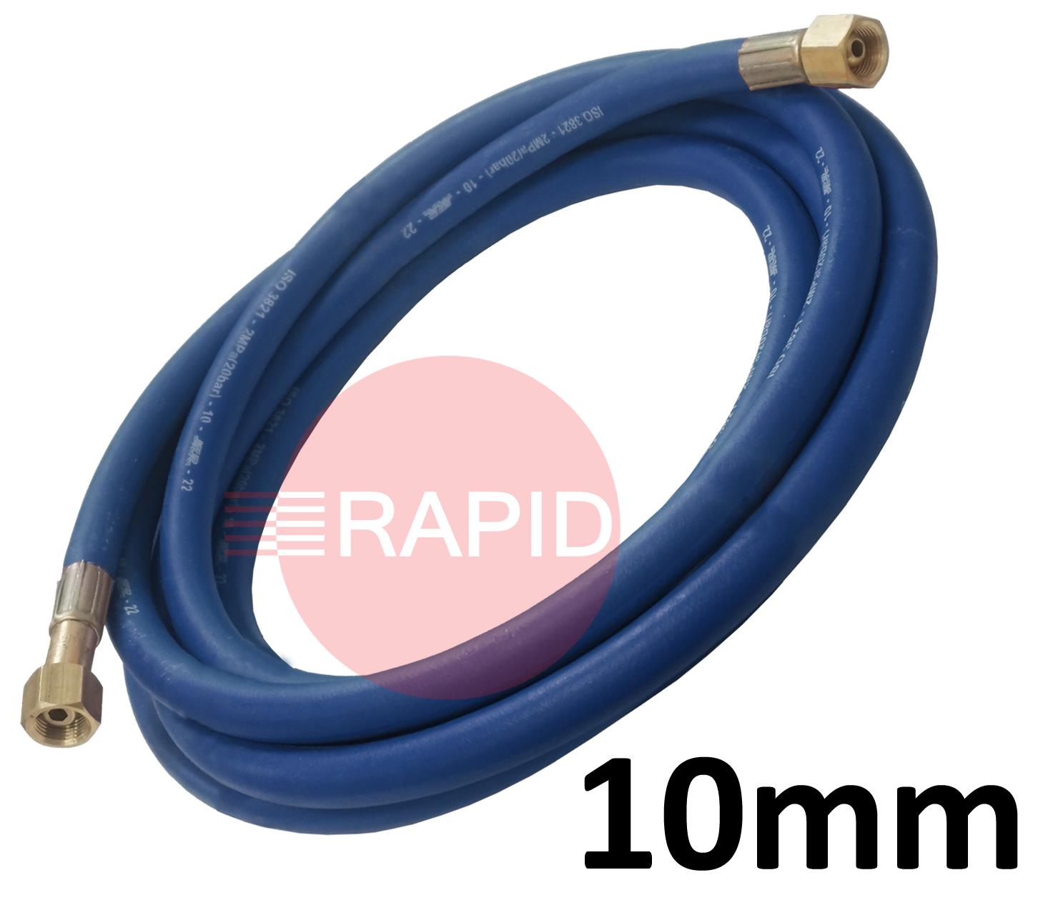A5117  Fitted Oxygen Hose. 10mm Bore. G3/8 Check Valve & G3/8 Regulator Connection - 5m