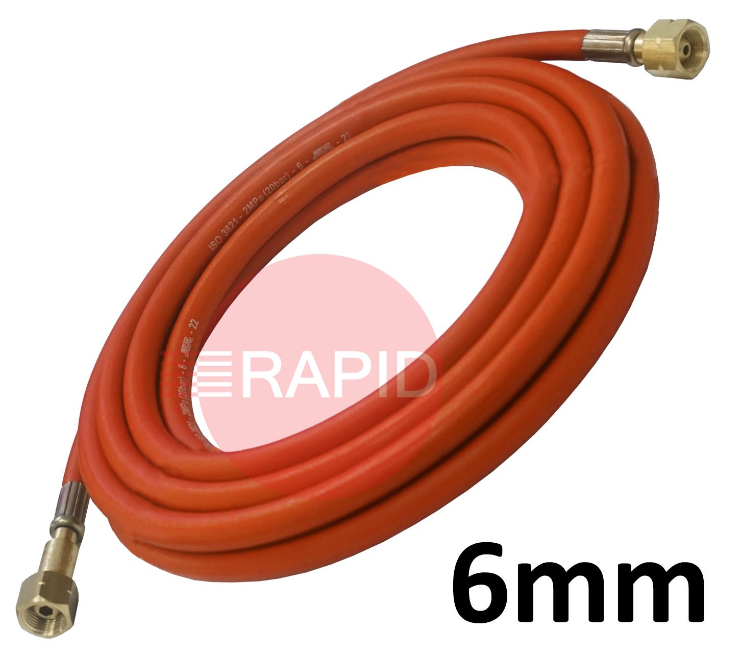A5141  Fitted Propane Hose. 6mm Bore. G3/8 Check Valve & G3/8 Regulator Connection - 10m
