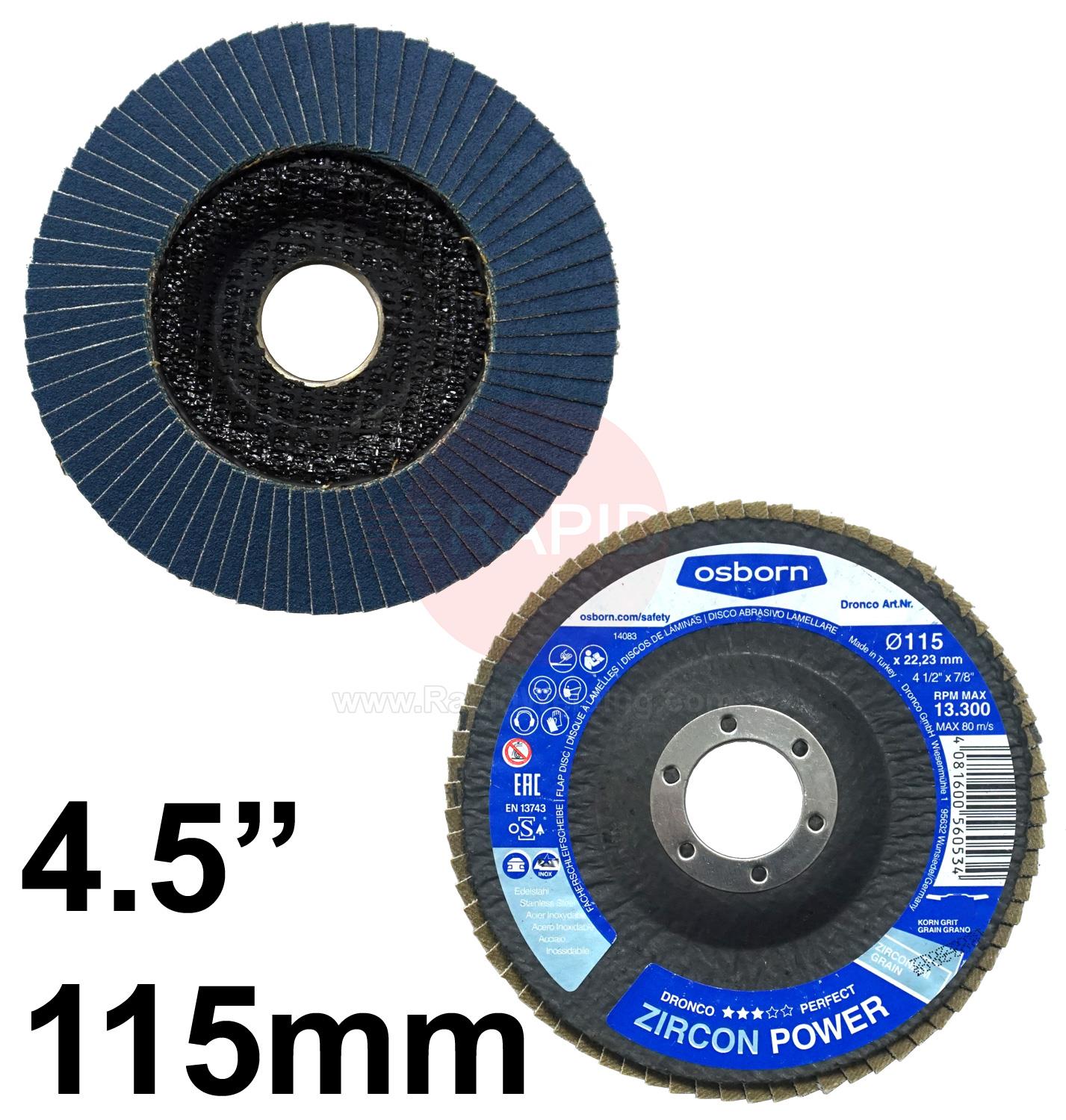 FLAP412  115mm (4.5”) Depressed Centre Flap Disc. For Steel & Stainless Steel.