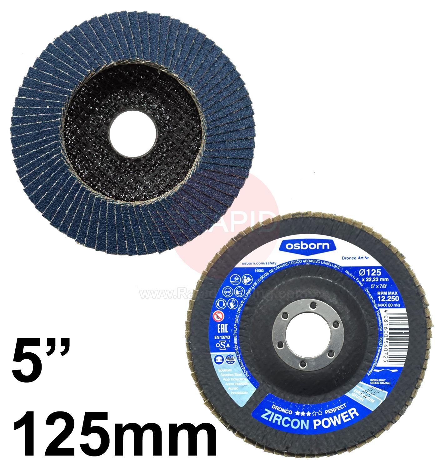 FLAP5  125mm (5) Depressed Centre Flap Disc. For Steel & Stainless Steel.