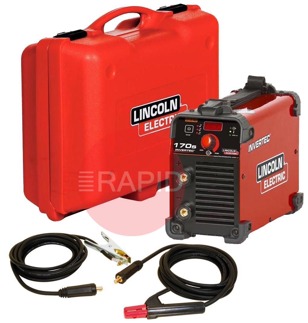 K12035-1-P  Lincoln Invertec 170S DC Arc Welder Ready To Weld Suitcase Package with Arc Cables - 230v, 1ph