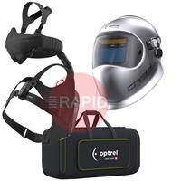 4600.040 Optrel Crystal 2.0 Silver Welding Helmet & Swiss Air PAPR Air Fed Halfmask System, Ready To Weld Package