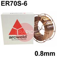 A1808LBW Lincoln Arcweld AS2 Copper Coated Steel A18 MIG Wire, 0.8mm Diameter x 15Kg Reel (Wire Basket), ER70S-6