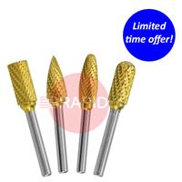 JS26-4020-SET HMT JS26 GoldMax Coated Tungsten Carbide Burr 4 Piece Set
