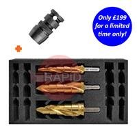 JS26-506040-SET1 HMT JS26 VersaDrive TurboTip Impacta Step Cutter 3 Piece Set w/ FREE Impact Adaptor