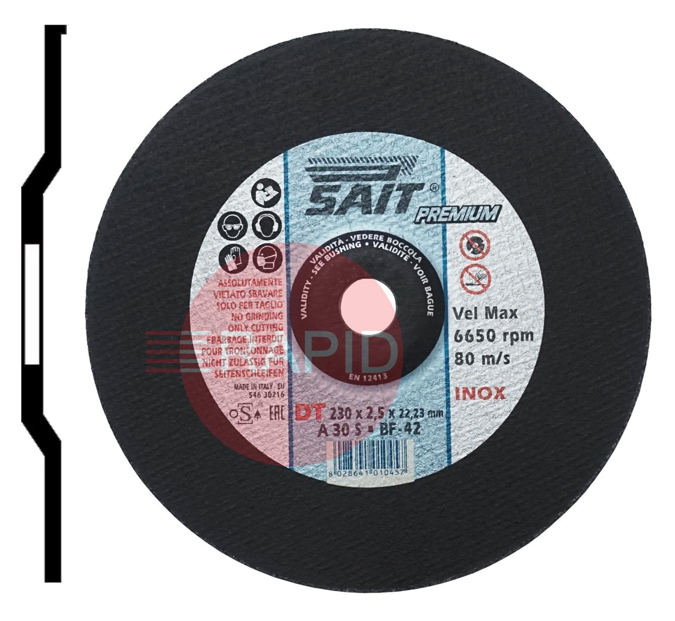 001045  SAIT Premium-DT 230mm (9) Depressed Centre Cutting Disc 2.5mm Thick - Grade DT A 30 S