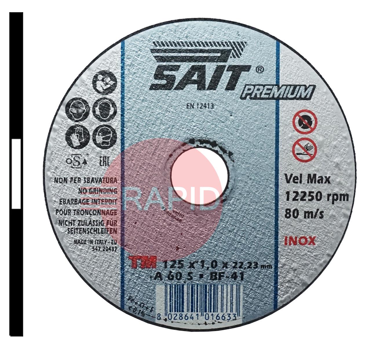 001663  SAIT Premium 125mm (5) Slitting Cutting Disc 1mm Thick - Grade TM A 60 S