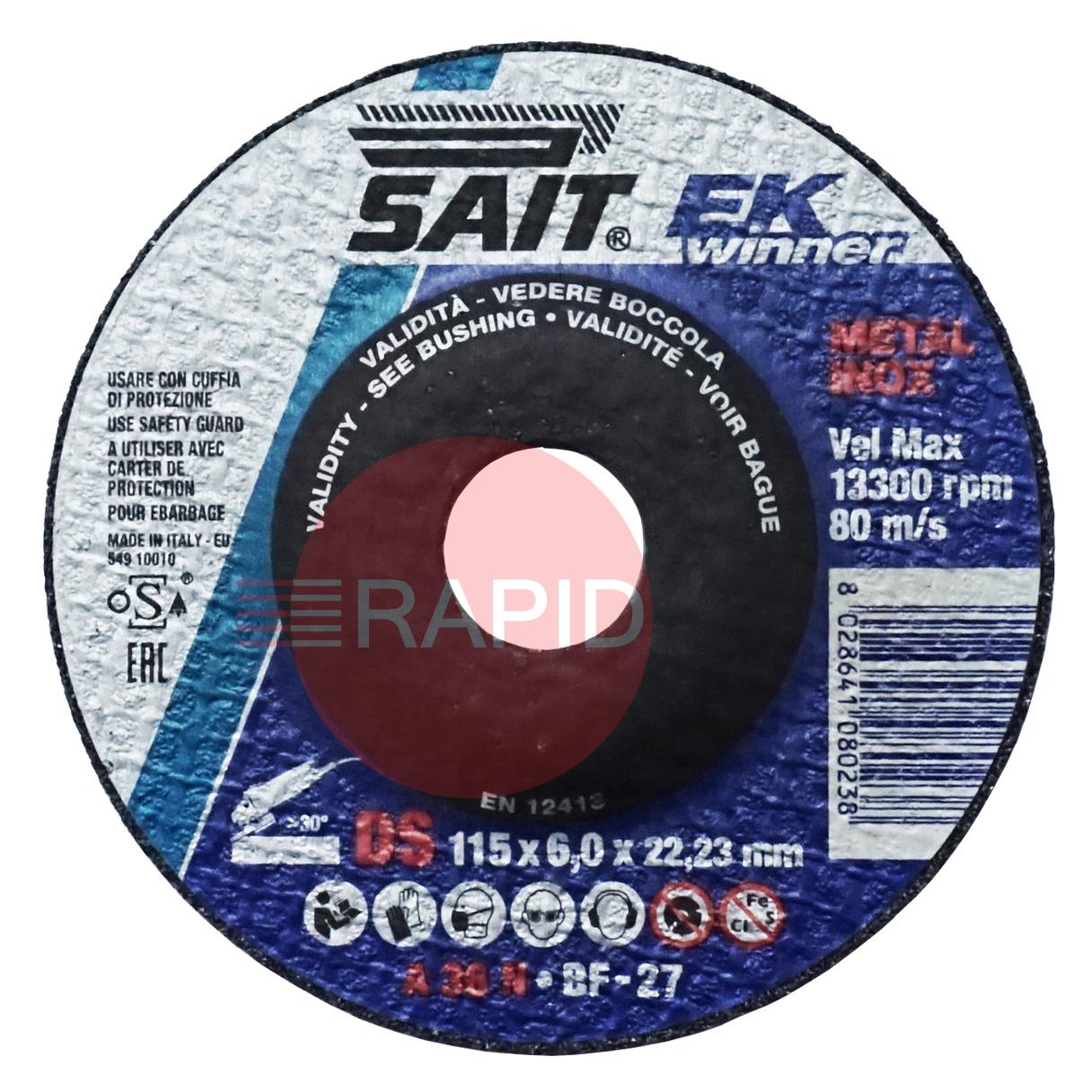 008023  SAIT EK Winner-DS 115mm (4.5) Grinding Disc 6mm Thick - Grade DS A 36 N
