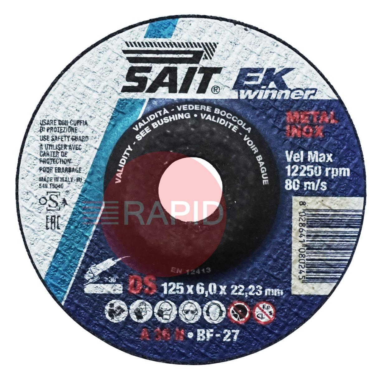 008024  SAIT EK Winner-DS 125mm (5) Grinding Disc 6mm Thick - Grade DS A 36 N