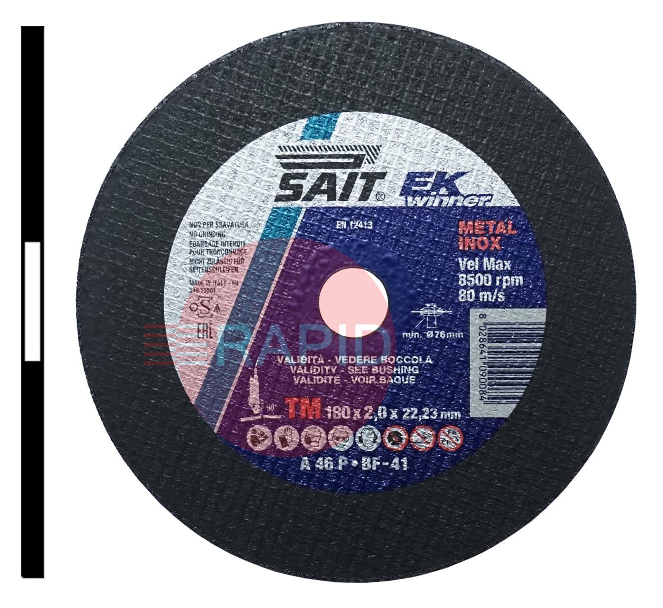 009008  SAIT EK Winner-TM 180mm (7) Slitting Cutting Disc 2mm Thick - Grade TM A 46 P