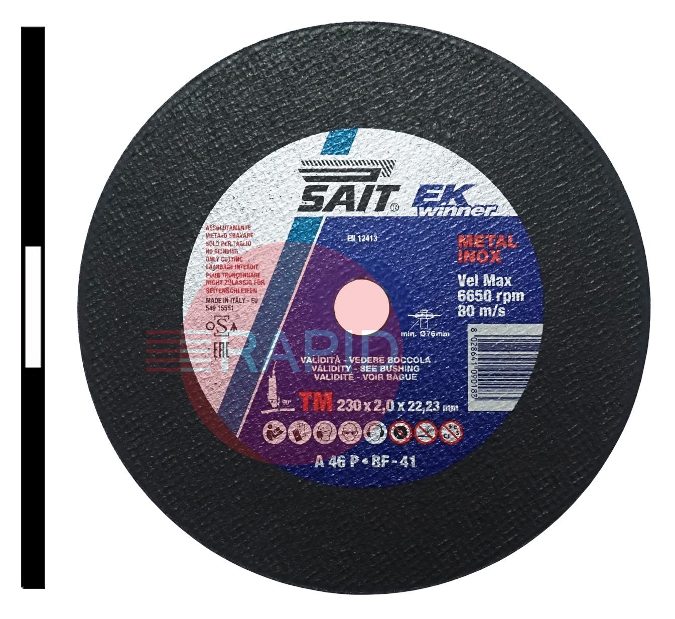 009018  SAIT EK Winner-TM 230mm (9) Slitting Cutting Disc 2mm Thick - Grade TM A 46 P