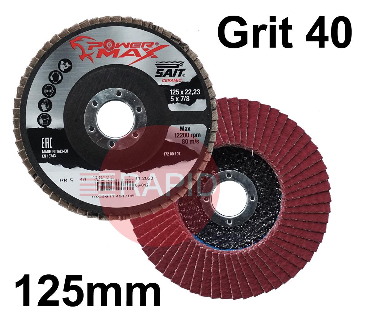 049170  SAIT Powermax-PK S 125mm (5) Ceramic Flap Disc - Grit 40