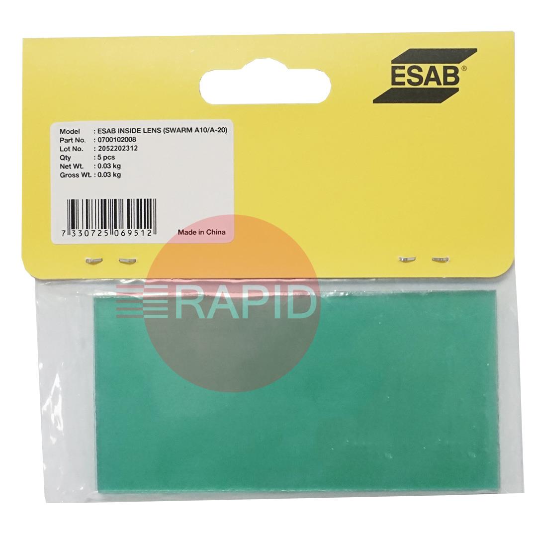 0700102008  ESAB Swarm A10 / A20 Inner Cover Lens (Pack of 5)