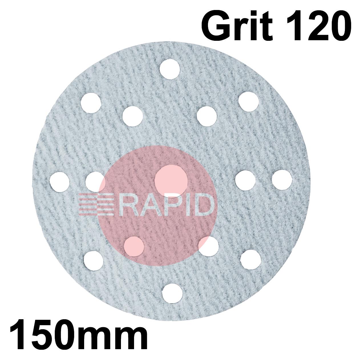 091086  SAITAC D-VEL 6S Hook & Loop Ceramic Velcro Disc 150mm Diameter, 120 Grit, 15 Hole