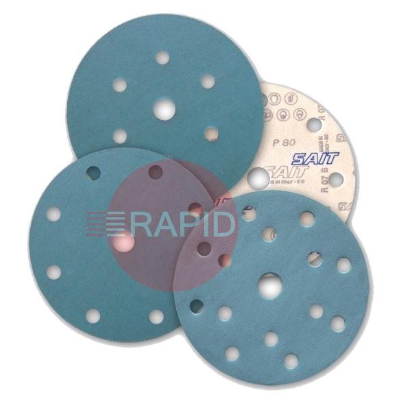 091087  SAITAC D-VEL 6S Hook & Loop Ceramic Velcro Disc 150mm Diameter, 150 Grit, 15 Hole