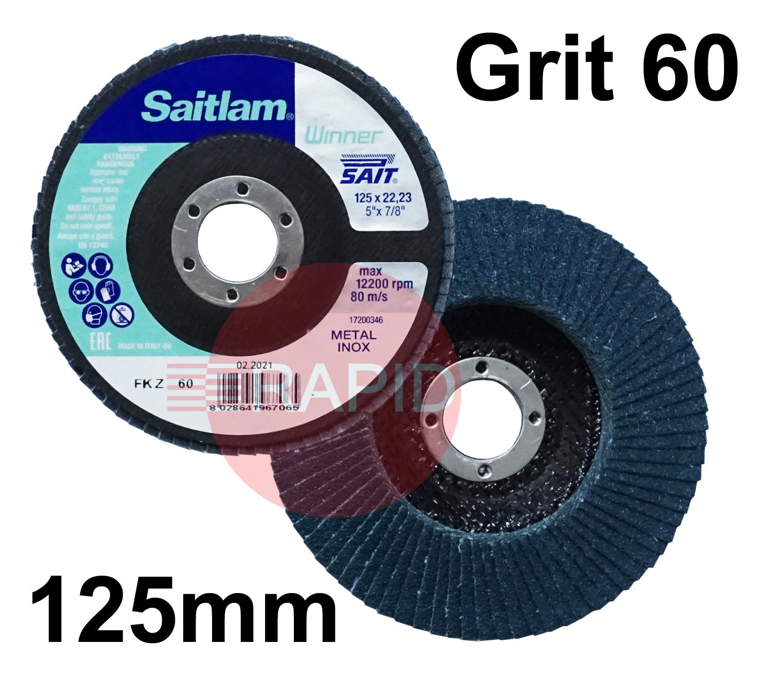 096702  SAITLAM-FK Z Winner 125mm (5) Zirconium Flap Disc - Grit 60