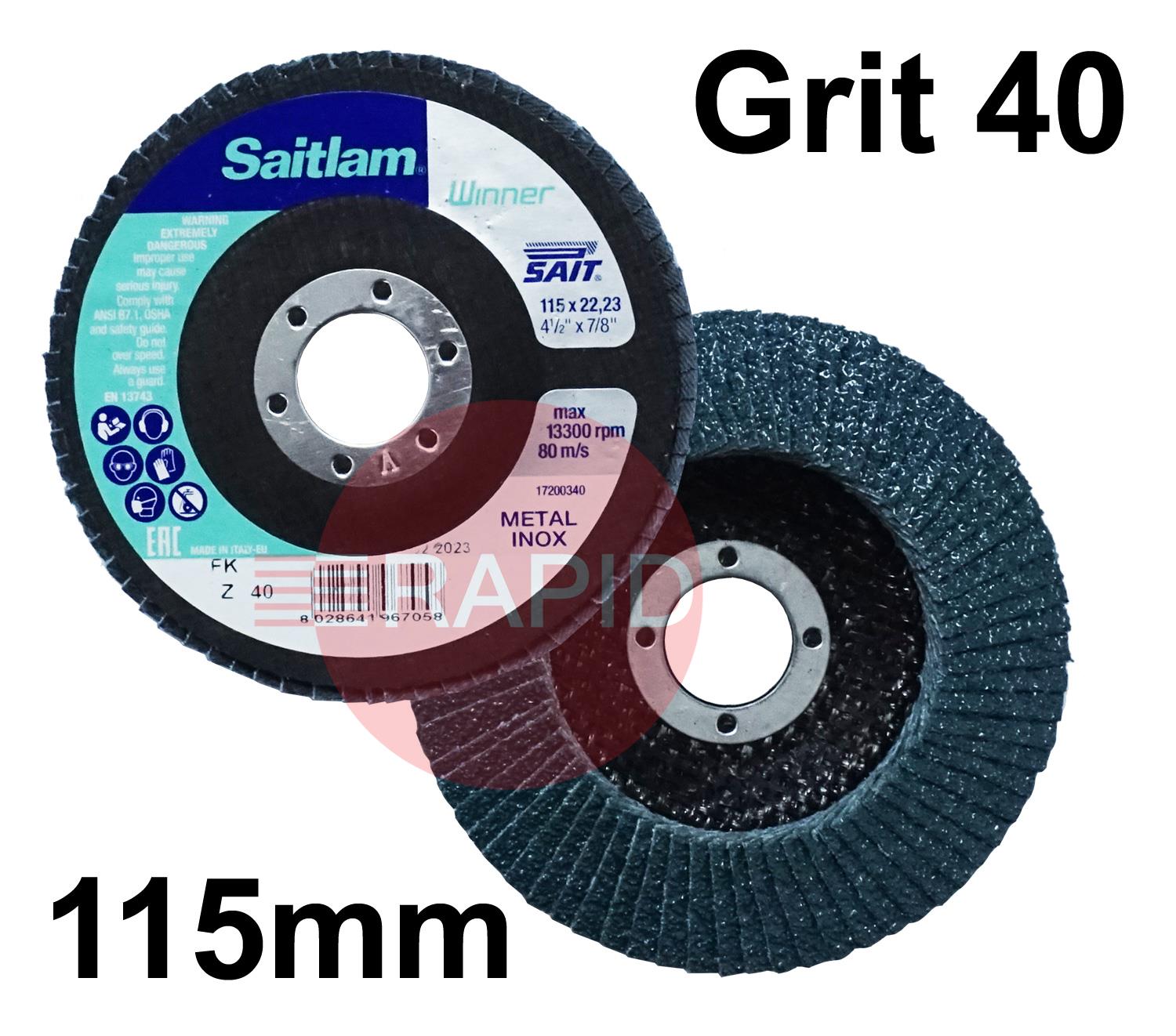 096705  SAITLAM-FK Z Winner 115mm (4.5) Zirconium Flap Disc - Grit 40