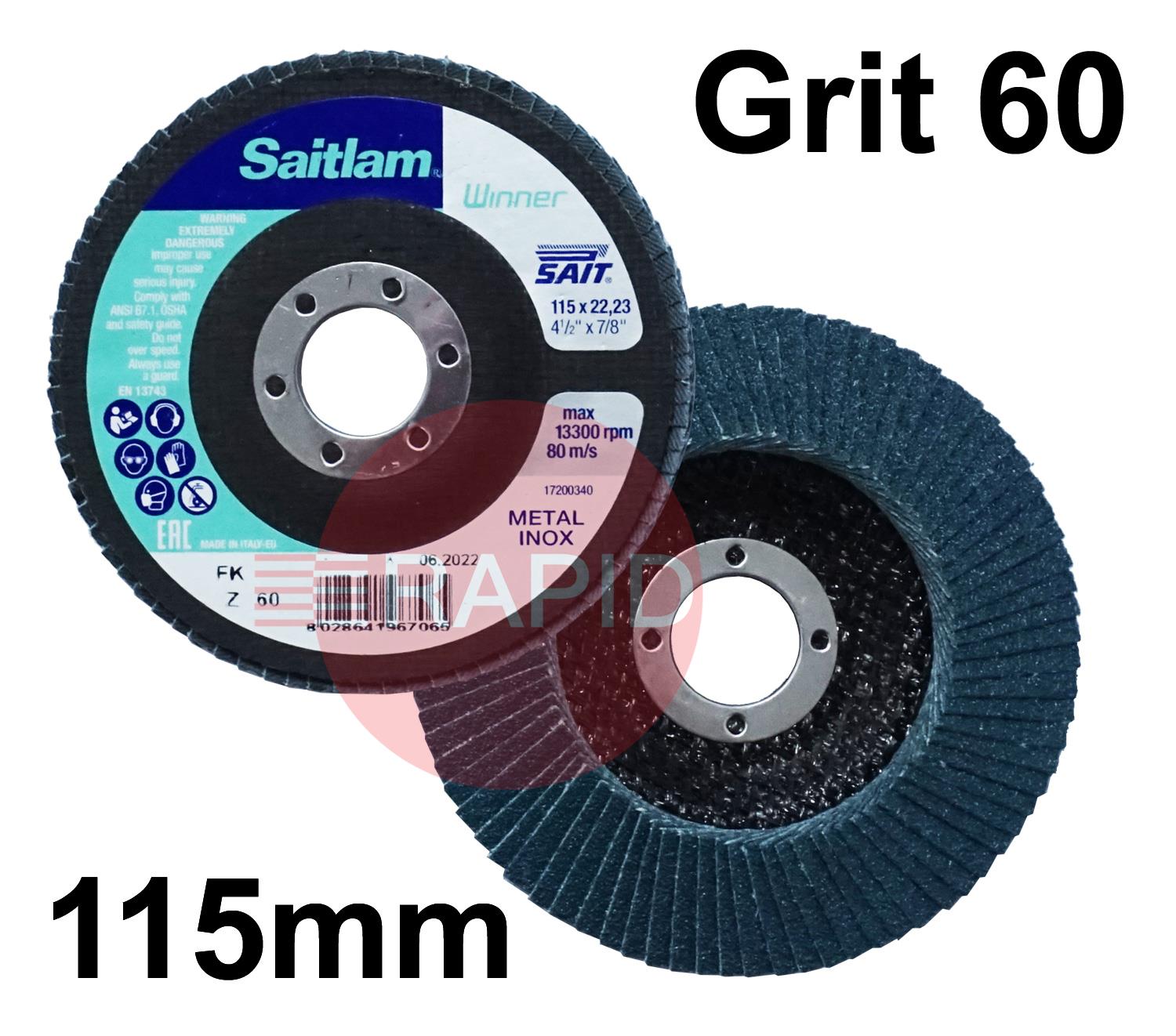096706  SAITLAM-FK Z Winner 115mm (4.5) Zirconium Flap Disc - Grit 60