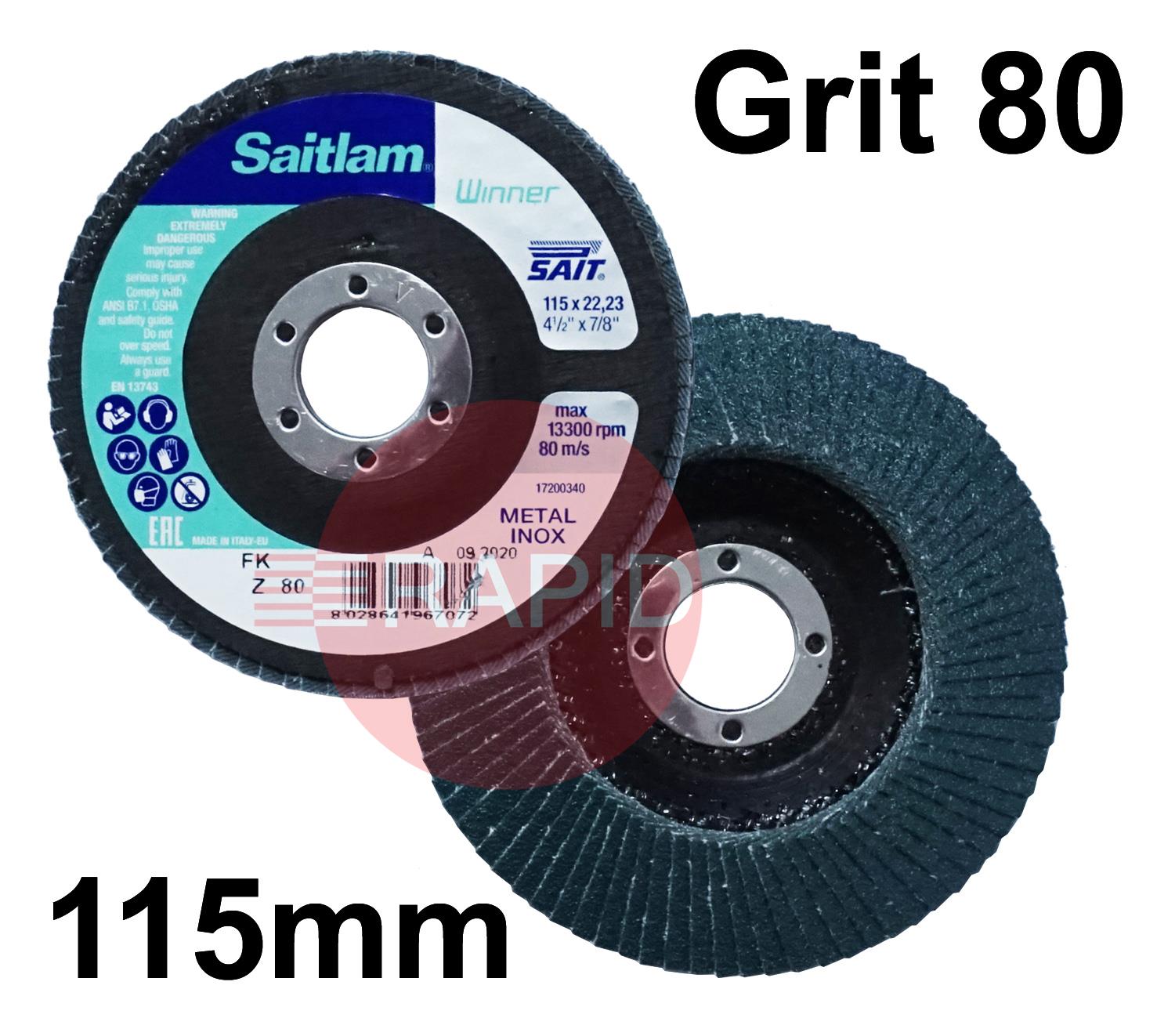 096707  SAITLAM-FK Z Winner 115mm (4.5) Zirconium Flap Disc - Grit 80