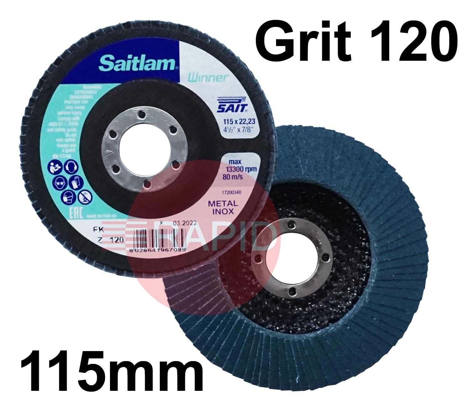 096708  SAITLAM-FK Z Winner 115mm (4.5) Zirconium Flap Disc - Grit 120