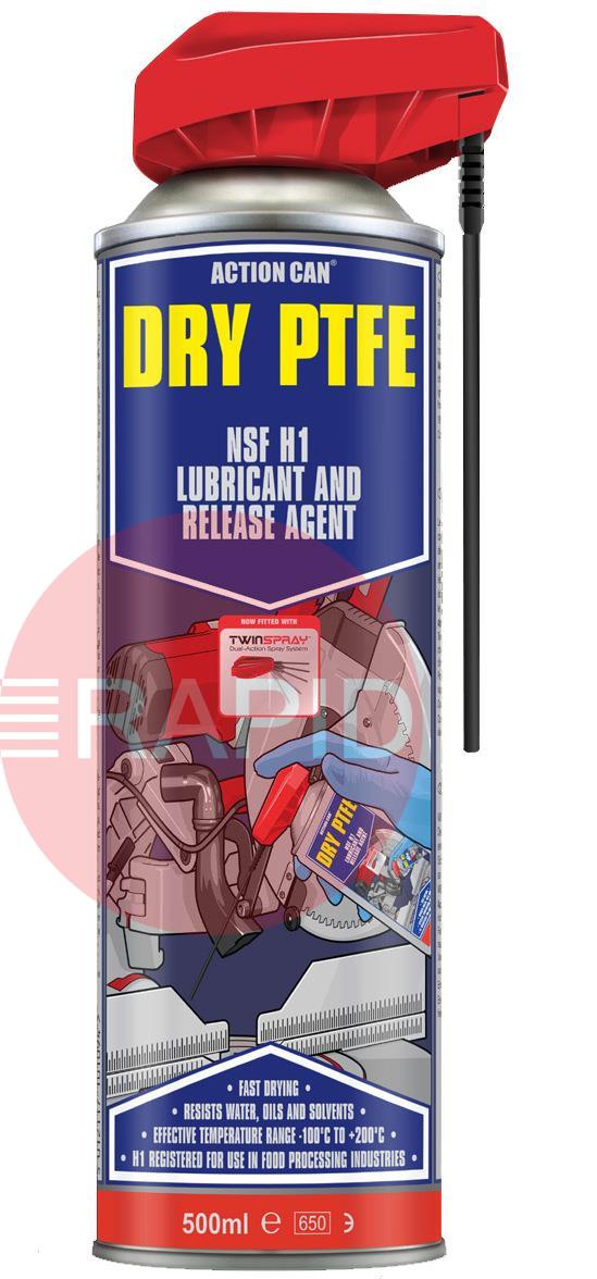 33323  Action Can Dry PTFE Twin Spray Lubricant & Release (Food Grade H1), 500ml