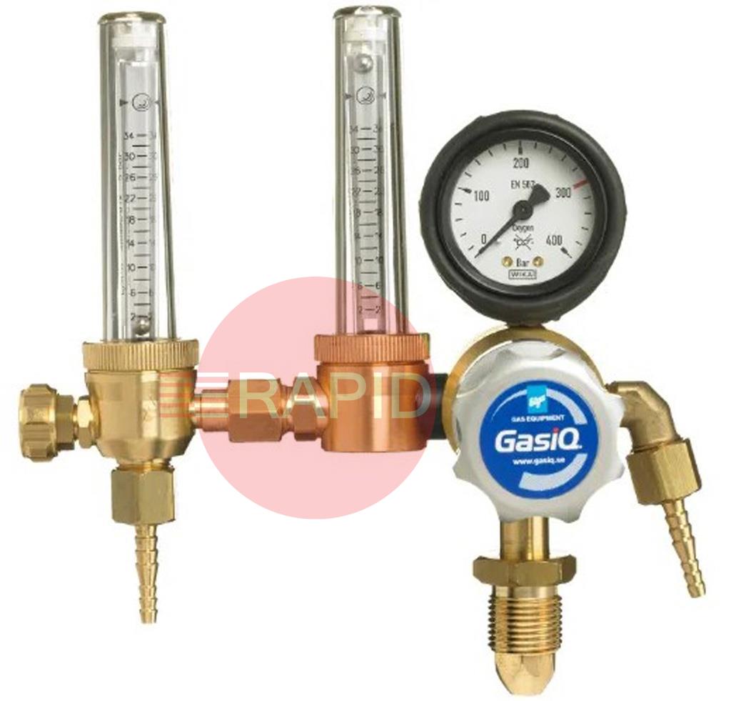 37391010  GasiQ Optimator II Argon/Mix 34LPM Adjustable Bottom Entry Regulator. G5/8 BSP Inlet, G3/8 BSP Outlet. 34LPM