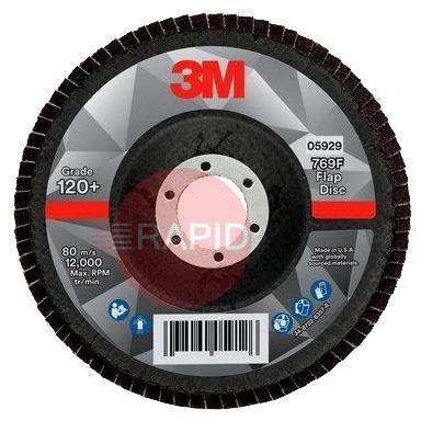 3M-51997  3M Silver Conical Flap Disc 769F 115mm x 22.23mm, 120+ Grit (Box of 10)
