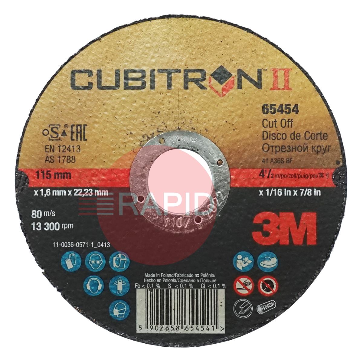 3M-65454  3M Cubitron II 115mm (4.5) x 1.6mm Cut Off Wheel