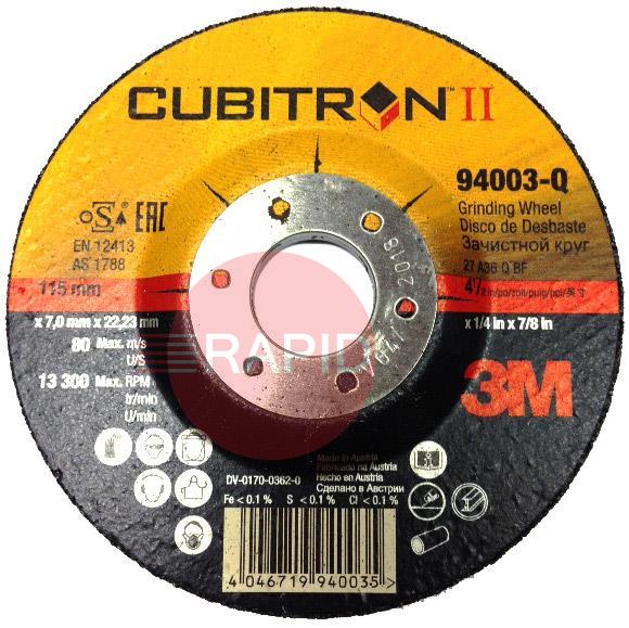 3M-94003-Q  3M Cubitron II 115mm (4.5) Grinding Disc DPC (3M-65510)