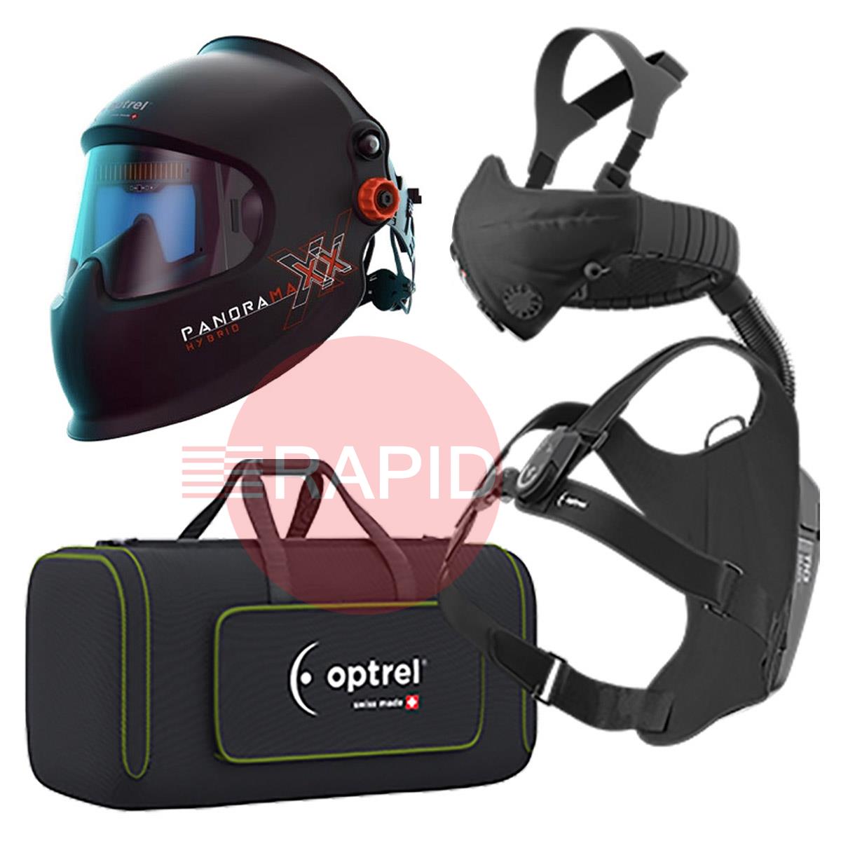 4600.170  Coming Soon: Optrel Panoramaxx Hybrid Black Auto Darkening Laser Helmet with Swiss Air System, Shade 5 - 12