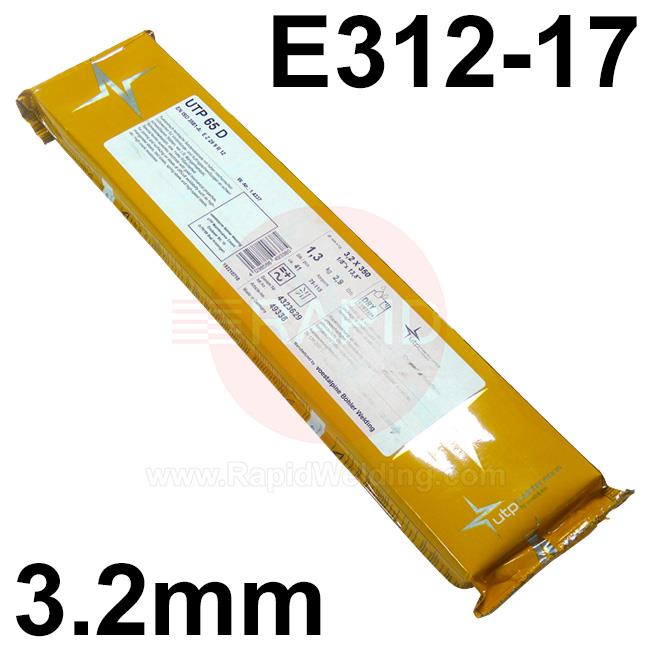 49338  UTP 65 D Stainless Steel Electrodes 3.2mm Diameter x 350mm Long. 1.3kg Vacpac (41 Rods), E312-17