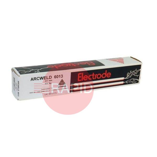 609010  Lincoln Arcweld Mild Steel Electrodes 2.5mm Diameter x 350mm Long. 4.8kg Pack. E6013
