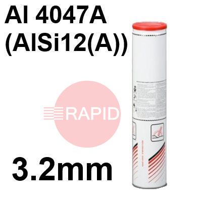 800630-1  Lincoln AlSi12 Aluminium Electrodes 3.2mm Diameter x 350mm Long. 8.0kg Carton (Contains 4 x 2.0kg Packs). Al 4047A (AlSi12(A))