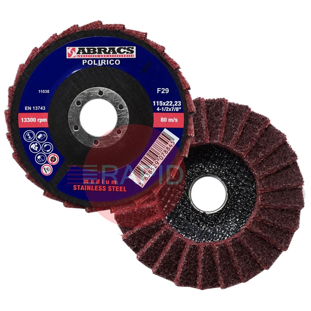 ABPOMAROON  Abracs 115mm (4.5) Non-Woven Flap Disc. For Steel & Stainless Steel - Medium/Maroon