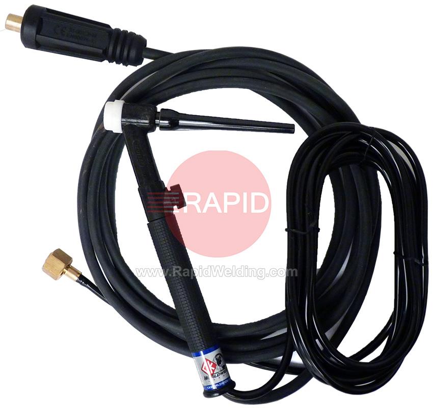 CK-CK17V-4M-2FX35  CK 17V TIG Torch with Gas Valve. Gas Hose 3/8 BSP, 4m Power Cable, 35mm Dinse Plug