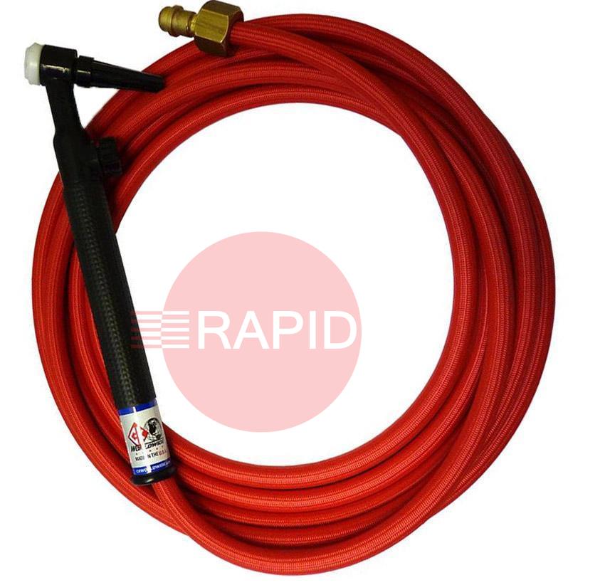 CK-CK9V12RSFRG  CK9V Gas Cooled TIG Torch with 1pc 3.8m Superflex Cable & Gas Valve, 3/8 BSP, 125 Amps @100% Duty Cycle.