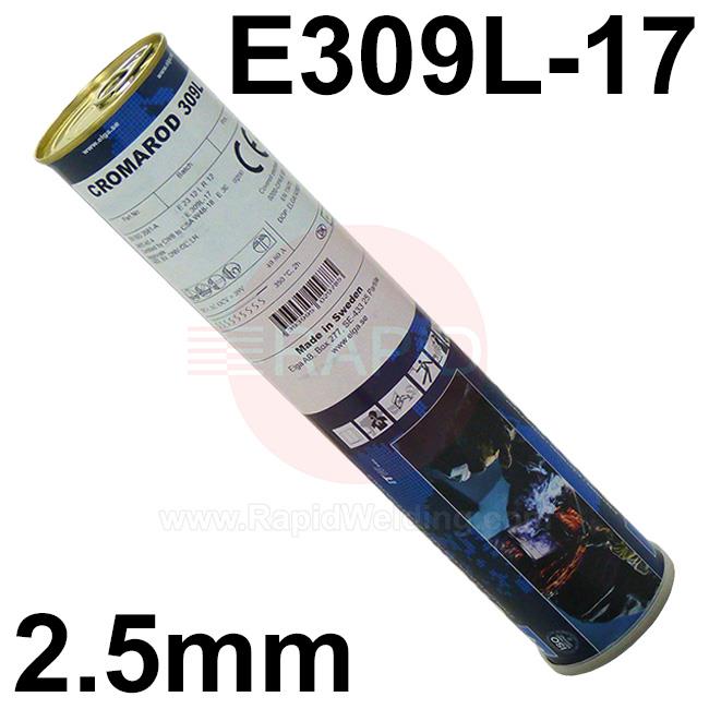 E309L25  Elga Cromarod 309L Stainless Steel Electrodes 2.5mm Diameter x 300mm Long. 2.5kg Tin (134 Rods). E309L-17