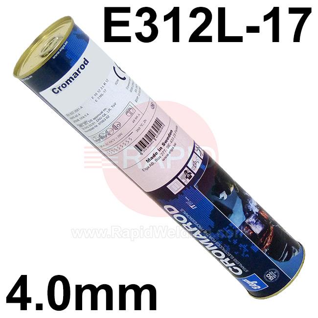 E31240  Elga Cromarod 312L Stainless Steel Electrodes 4.0mm Diameter x 350mm Long. 3.0kg Tin (60 Rods). E312L-17
