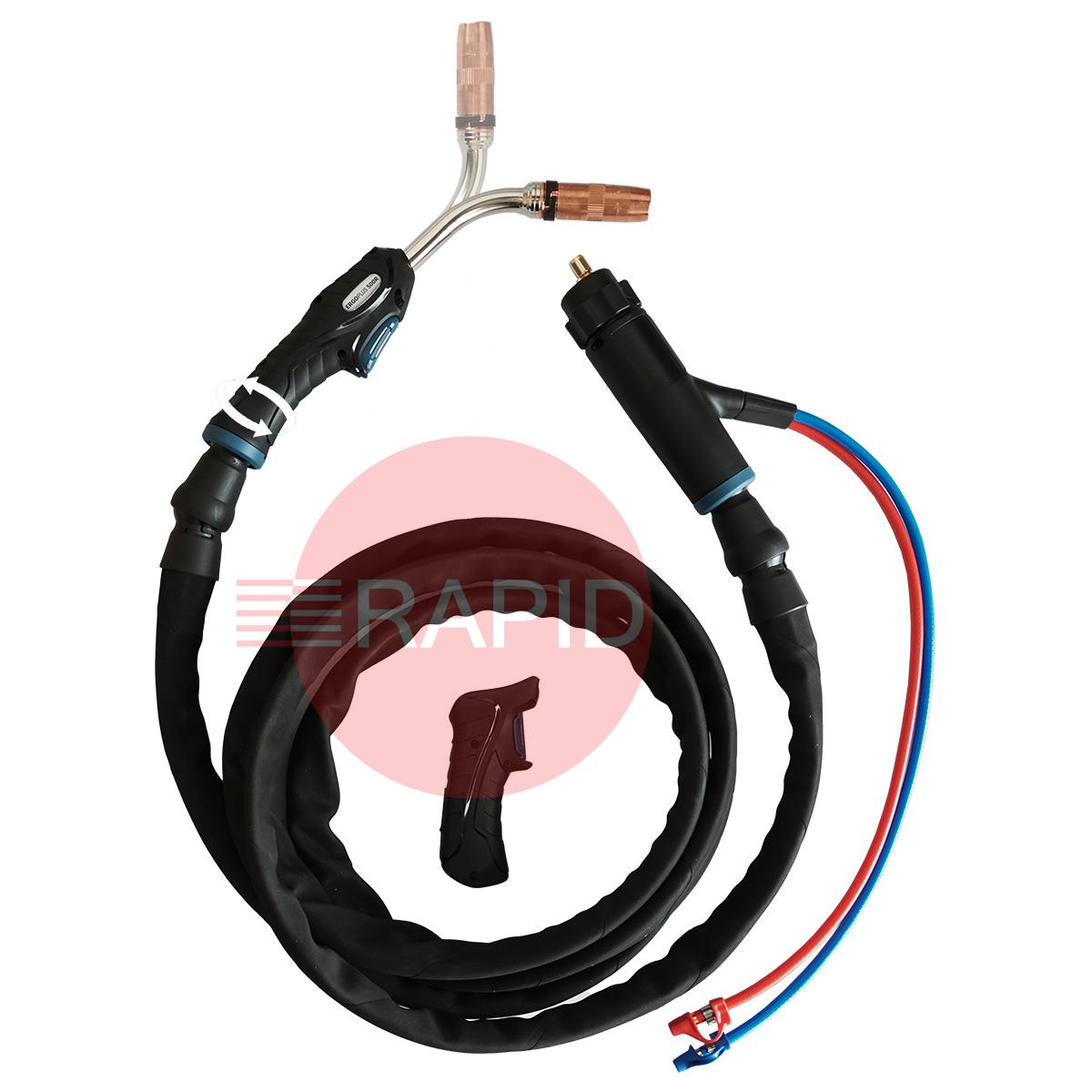 ERGOPLUS500R  Trafimet ERGOPLUS 500R 50° Neck Water Cooled MIG Torch Rotating Handle w/ Euro Connection, 500A CO2, 450A Mixed Gas