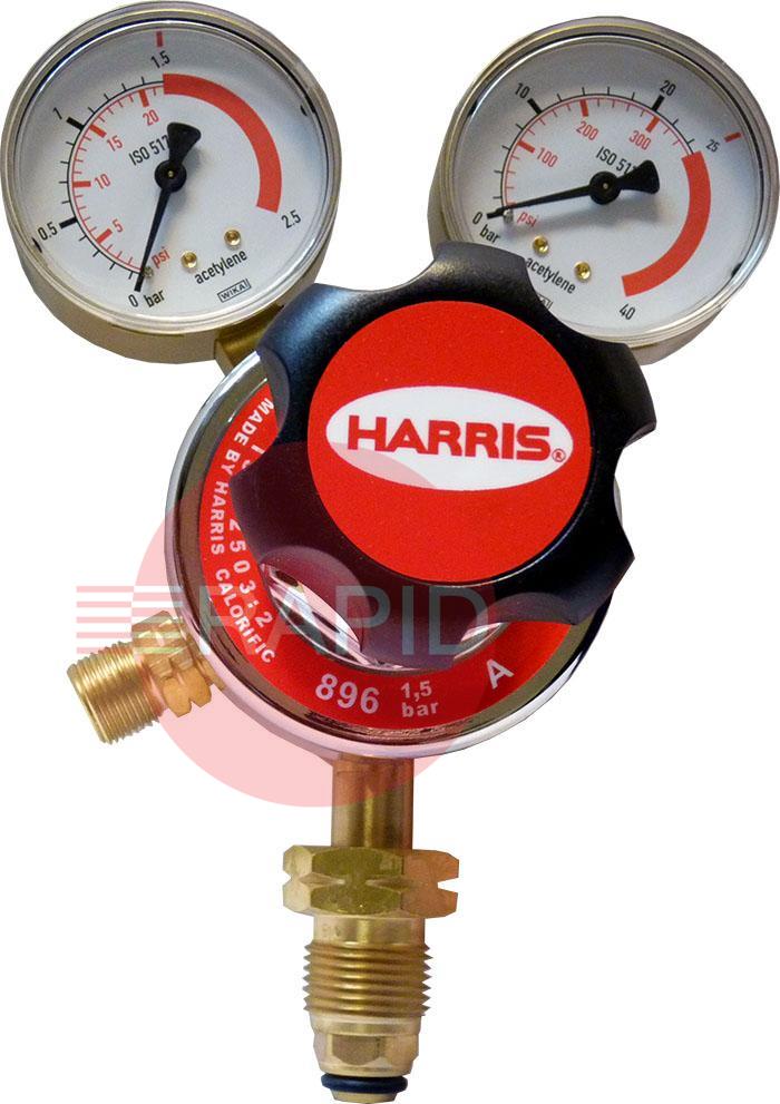H1041  Harris 896 Acetylene Two Stage Two Gauge Regulator 1.5 Bar, 5/8 BSP LH Cylinder Connection, 3/8 BSP Outlet, UK Fitting Only