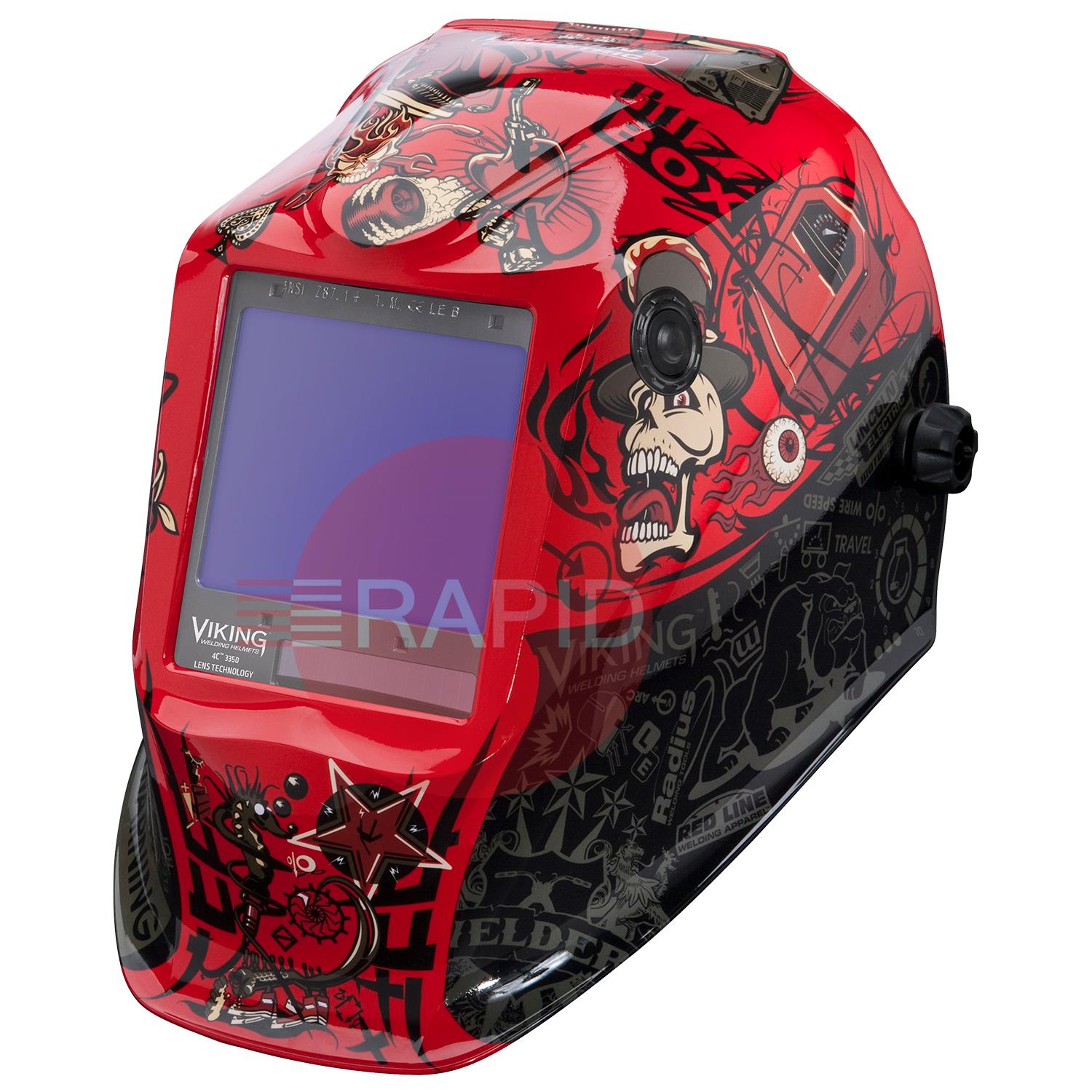 K3101-4-CE  Lincoln Viking 3350 Mojo Auto Darkening Welding Helmet, with Grind Button - Shade 5-13, Class 1/1/1/1
