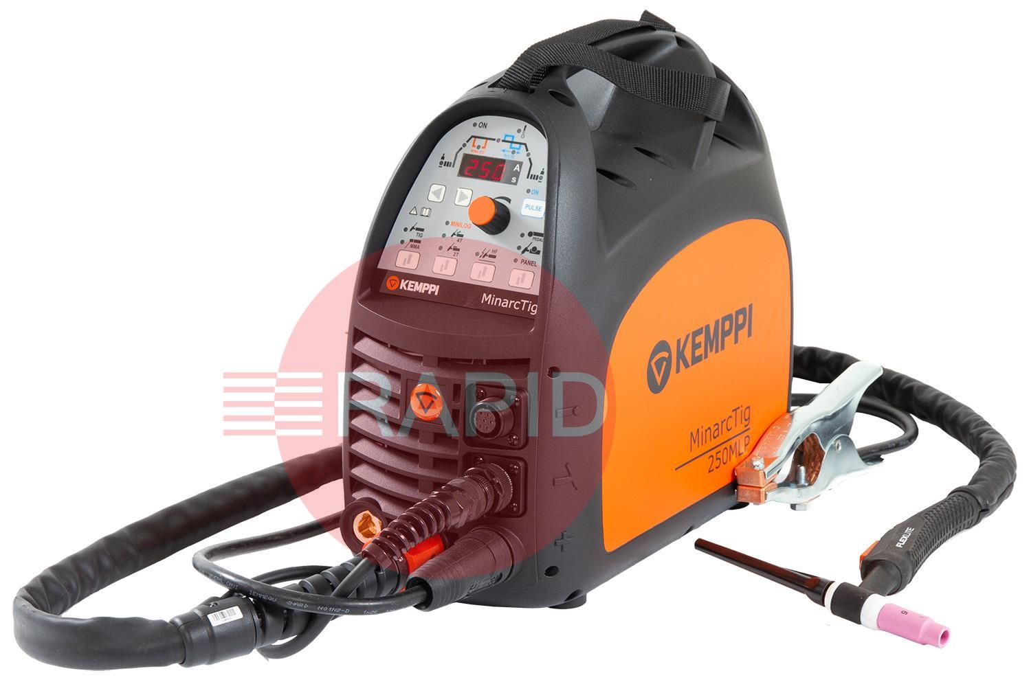 P0613TX  Kemppi MinarcTig 250 MLP with 4m TX225G4 Torch, Earth Cable & Gas Hose