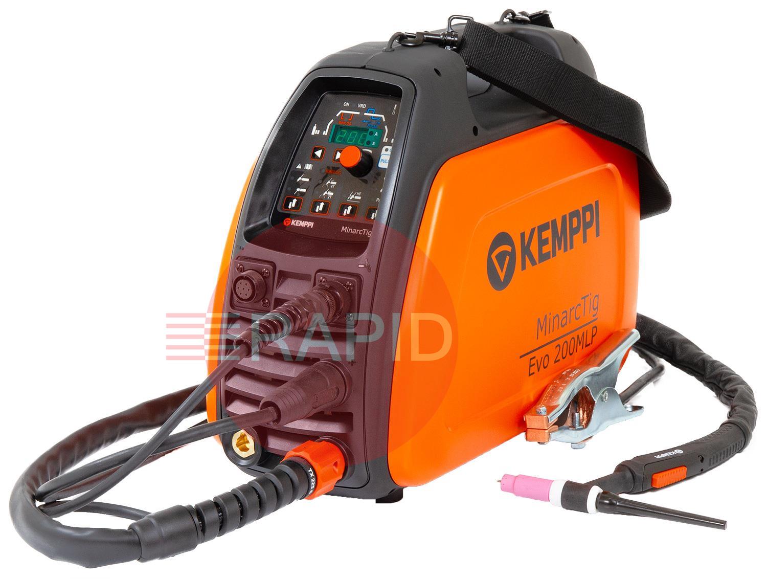 P0646TX  Kemppi MinarcTig EVO 200 MLP with 4m TX225GS4 Torch, Earth Cable & Gas Hose