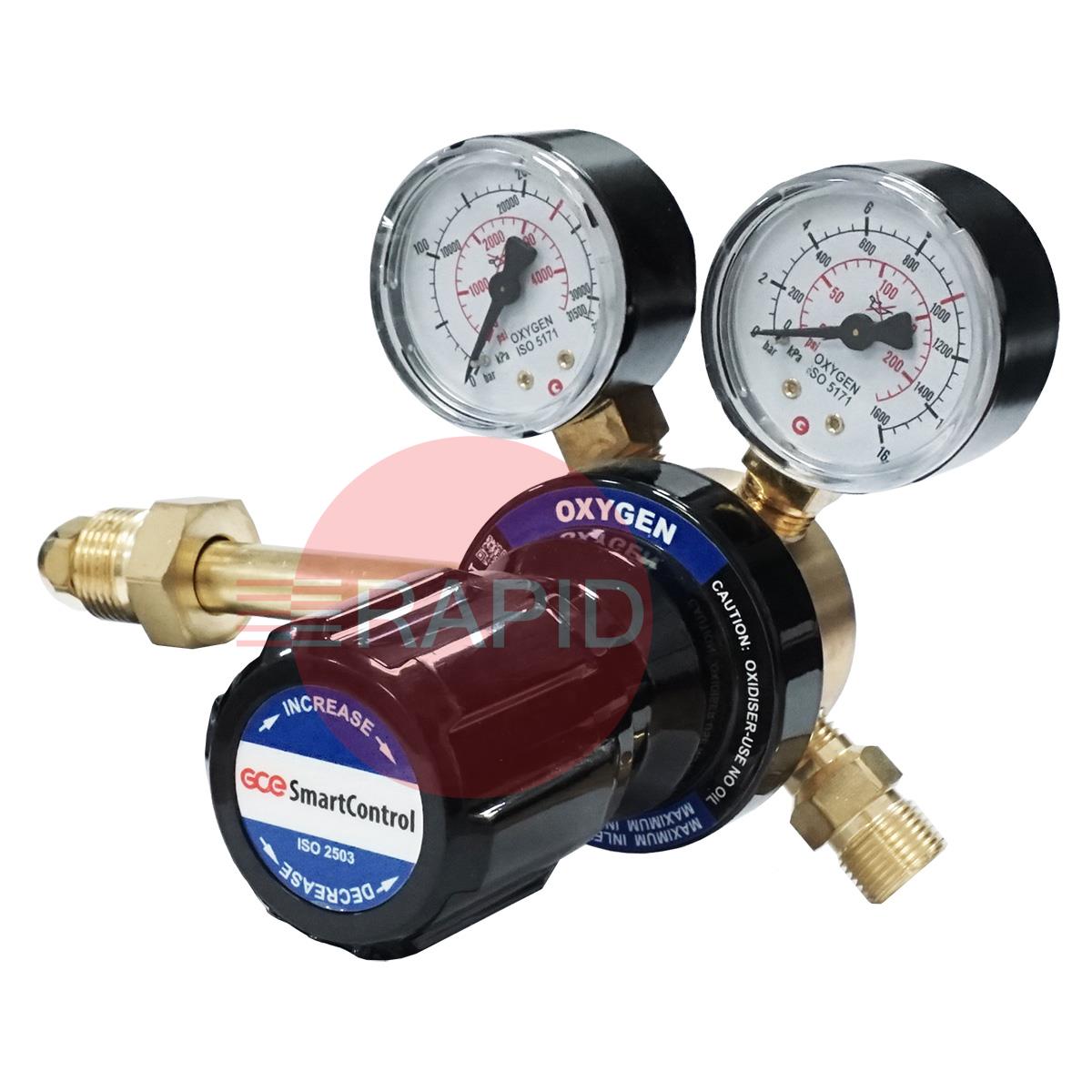 S21620005  GCE SmartControl Oxygen Regulator Side Entry, 10 Bar, G5/8 Inlet, G3/8“ RH Outlet, UK Fitting Only